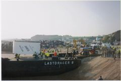 Loading of 'Janice' onto lorries begins.